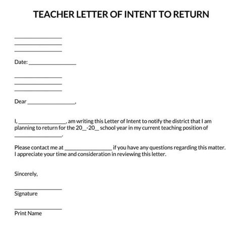 Intent to Return Sample Letter .
